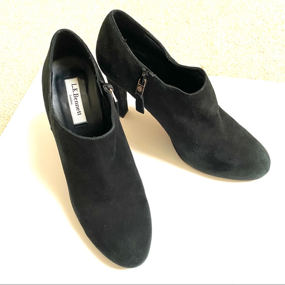 LK Bennett Black Suede Zip Up Block Heel Ankle Boot Size 39